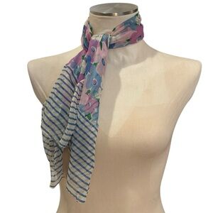 Vintage Style Pastel Floral Sheer Scarf Shawl Blue Pink Cottagecore Spring 42”